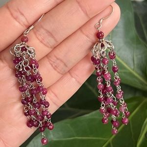 Ruby chandelier silver earring.